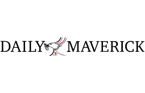 Logotipo de Daily Maverick en los colores de su marca sobre un fondo transparente