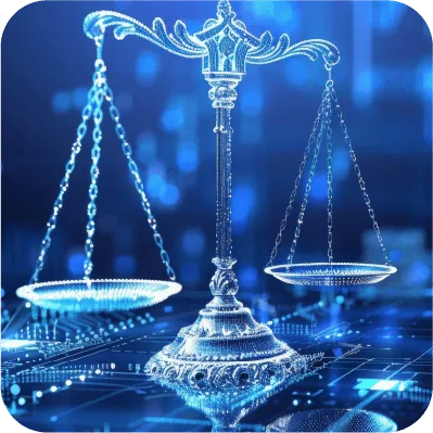 A Scale Of Justice On A Blue Background