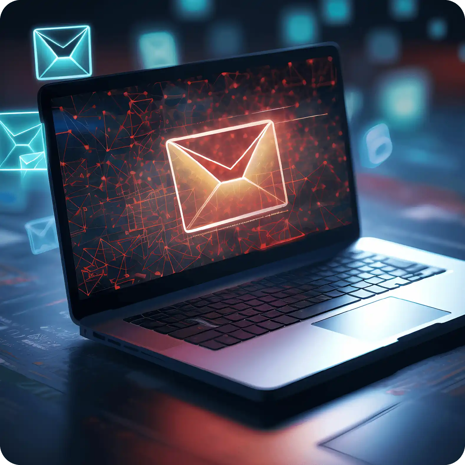 A Laptop With A Lit Up Envelope On The Screen