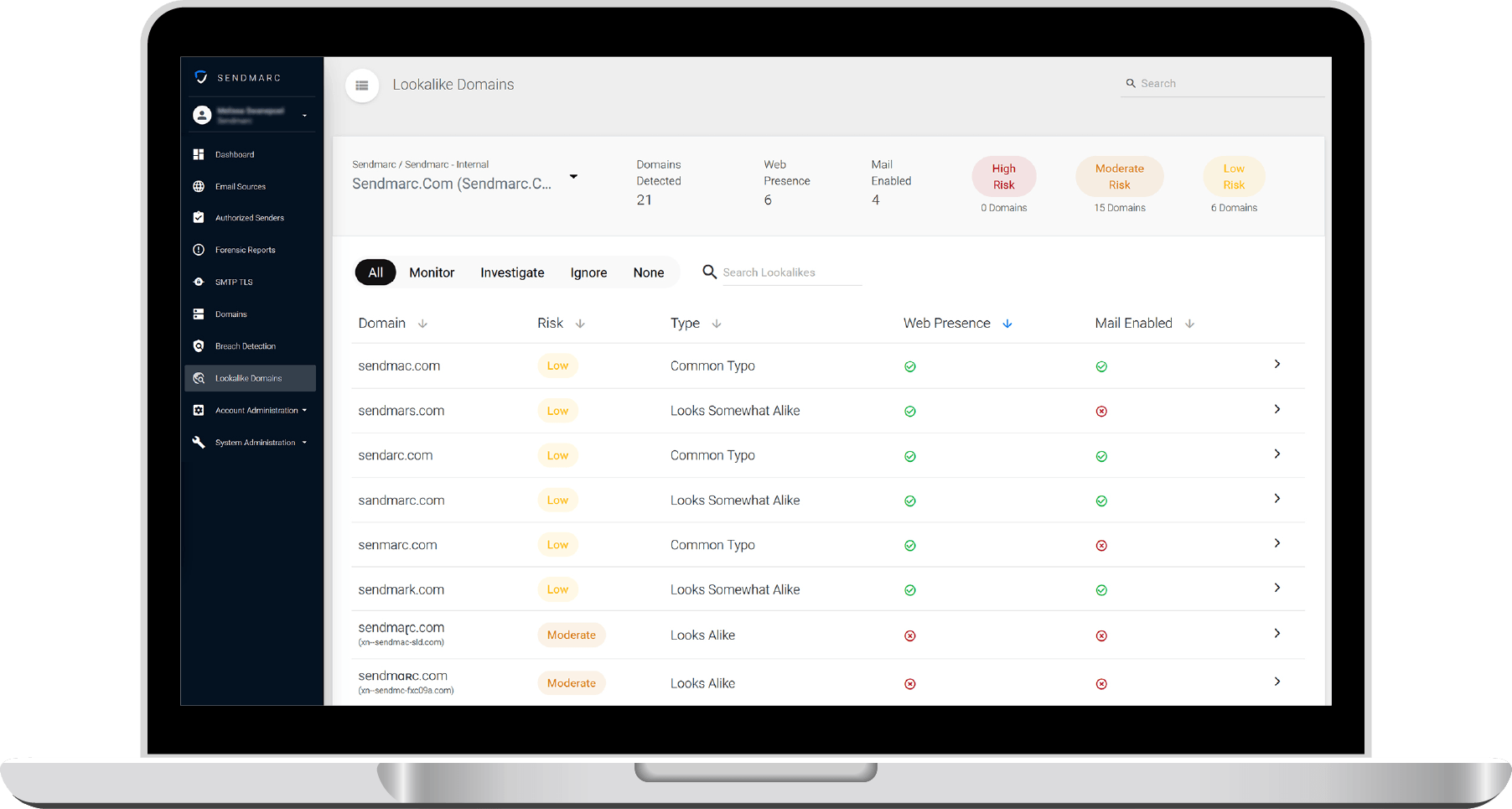 Example Of A Lookalike Domain Defense Dashboard On A Laptop Screen