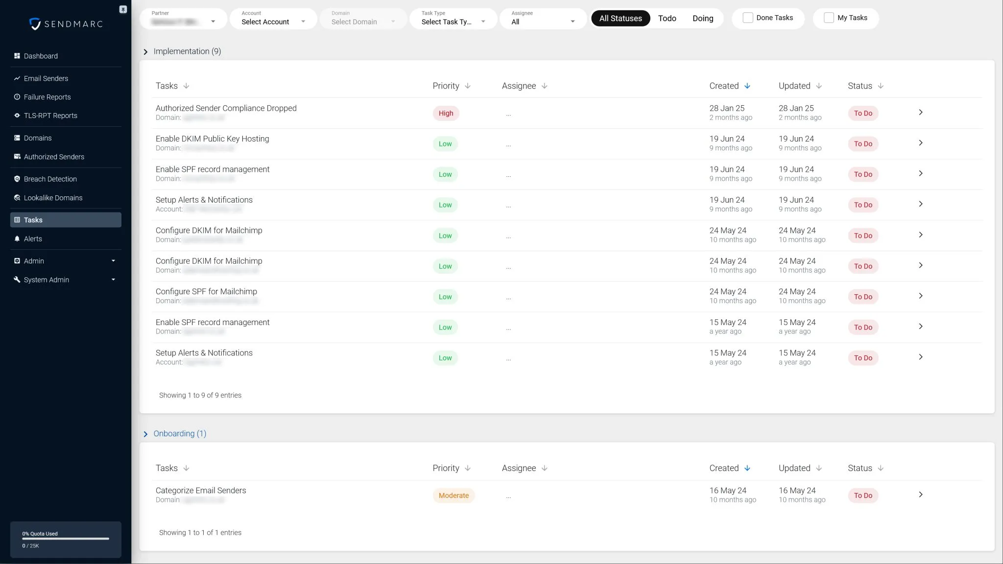 Portal de clientes Sendmarc Gestión de tareas