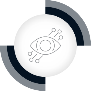 Sketch Of An Eye With Motherboard Traces Coming Out From Behind It Within A Circle, Featuring Signal Stripes Attached To The Outside Of The Icon