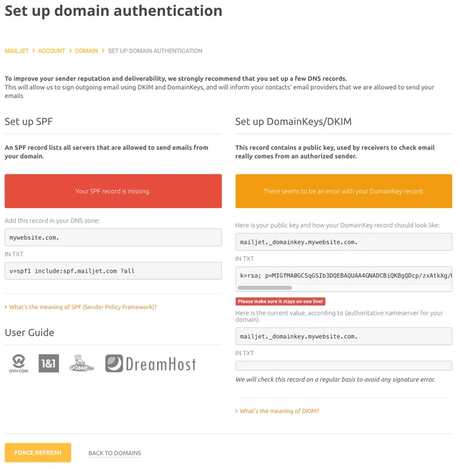 Mailjet Dkim Screenshot 3