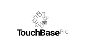 Logo de Touchbase Pro en escala de grises sobre un fondo transparente