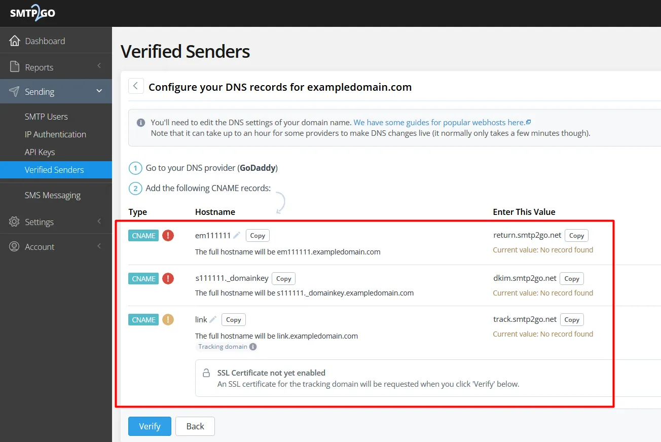 Smtp2Go Dkim Screenshot 2