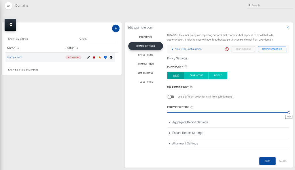 La plataforma de gestión Dmarc de Sendmarc facilita la configuración.