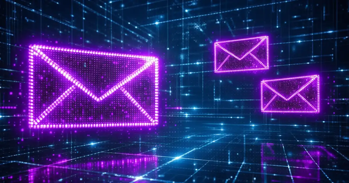 Purple Email Envelopes In A Blue Digital Environment