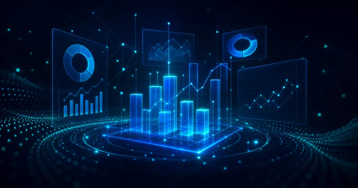 Digital Dashboard With Charts And Graphs Floating Over A Dark Blue Cyber Background