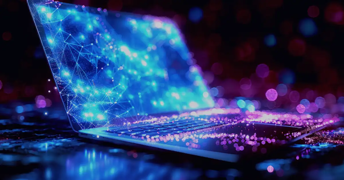 Bright Blue Laptop With Digital Connections