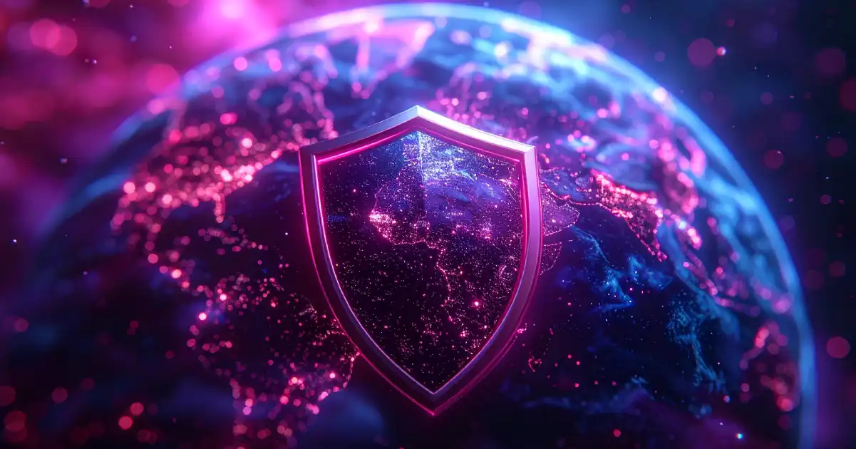 Shield Over A Globe In A Digital Environment