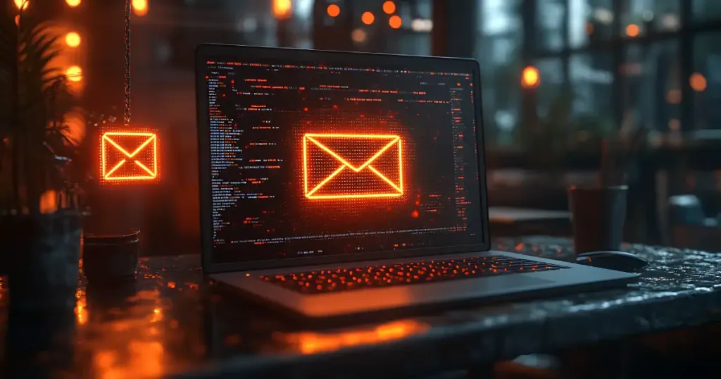 Sobre de correo electrónico de Orange Digital en la pantalla de un ordenador portátil