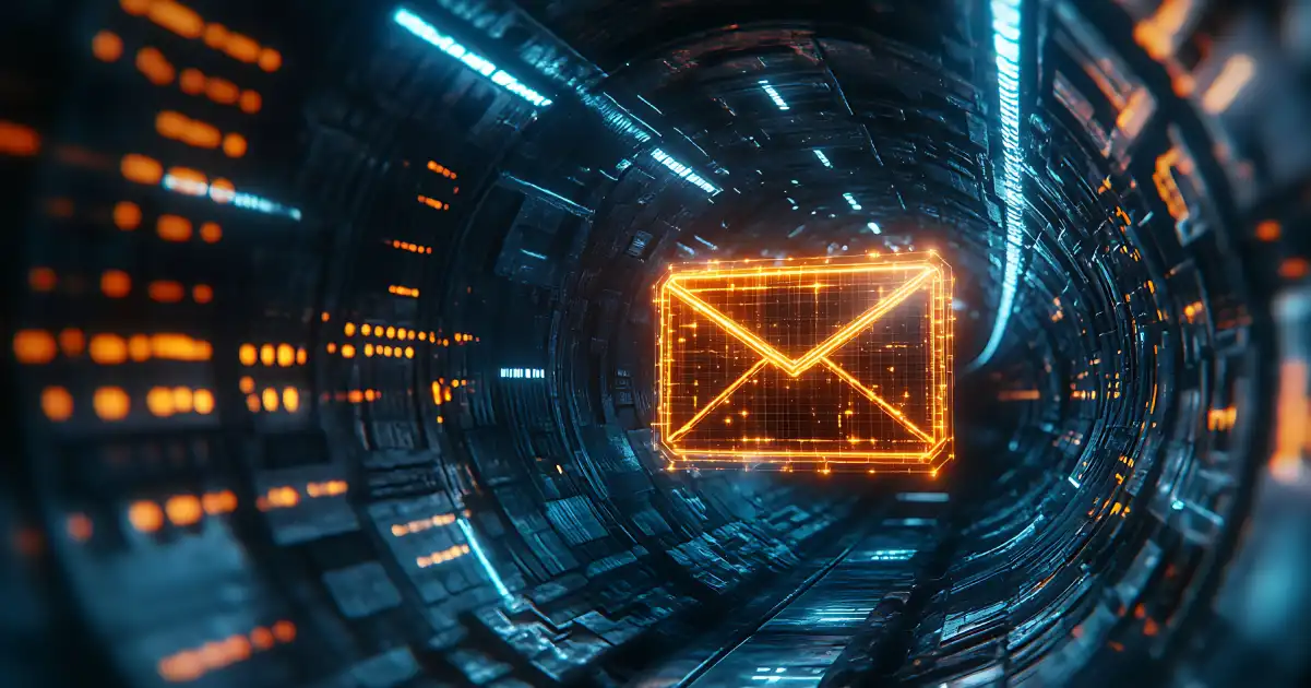 Digital Email Icon Floating Though A Cyber Environment