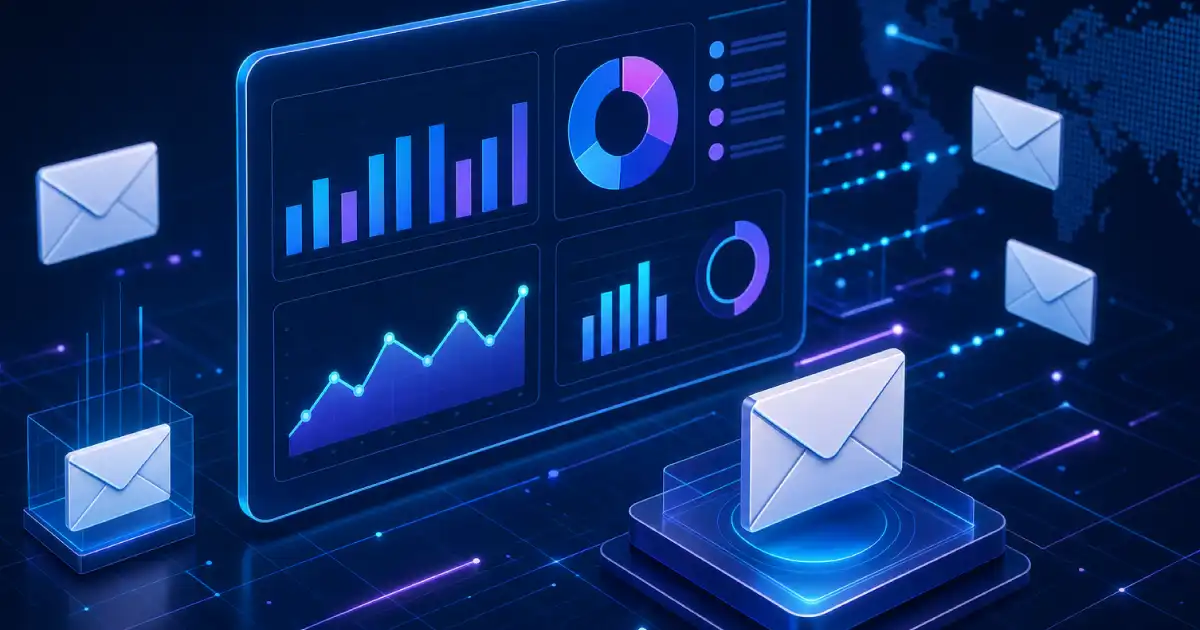 Panel de informes con sobres de correo electrónico
