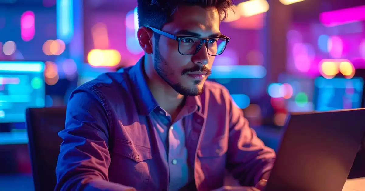Man With Glasses Working On A Laptop