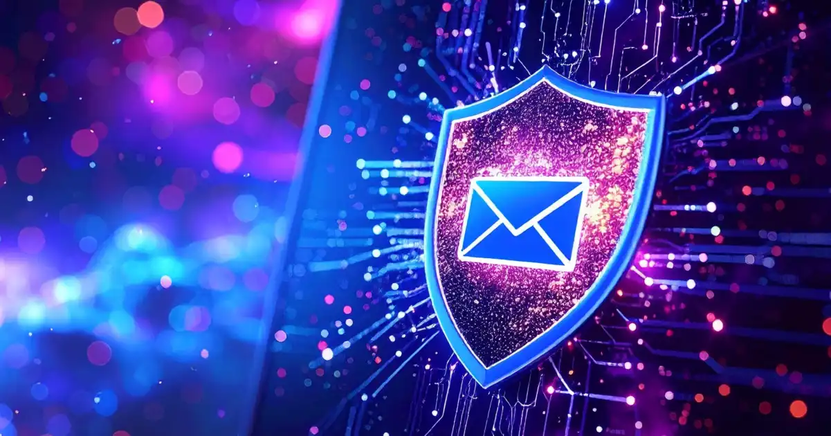 Sobre de correo electrónico sobre un escudo digital en el ciberespacio