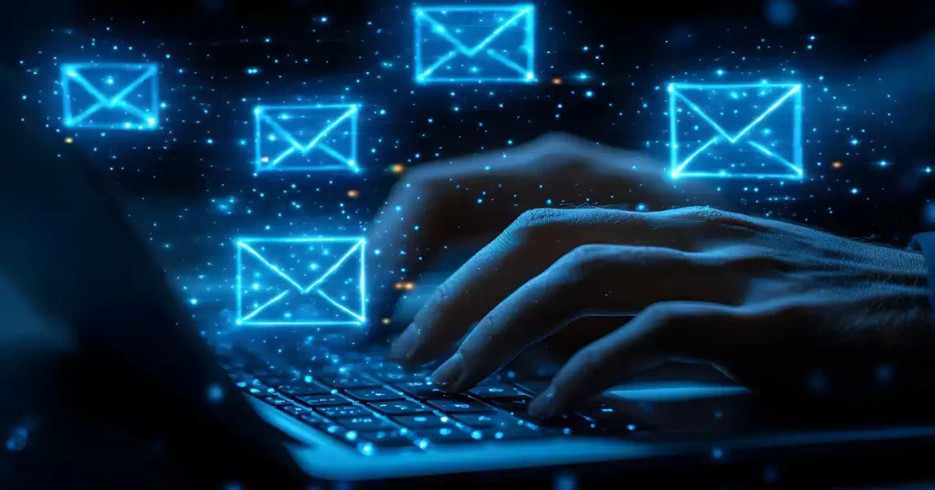 Correos electrónicos digitales alrededor de un portátil