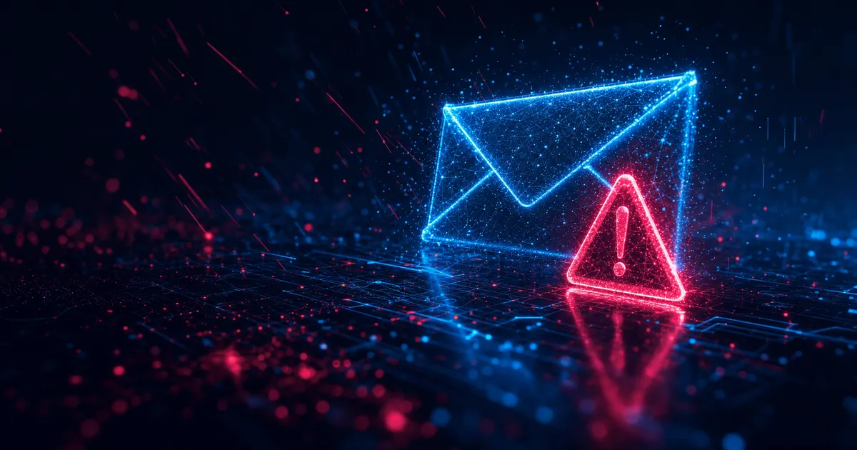 Digital Email Envelope With A Red Warning Triangle On A Dark Cyber Background