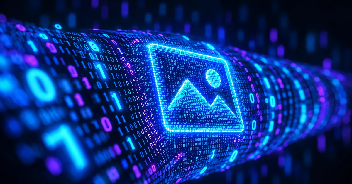An image icon on a binary wall in a cyber environment