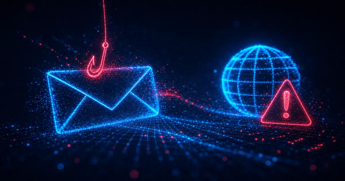Digital Envelope With A Phishing Hook And Warning Triangle In A Cyber Environment