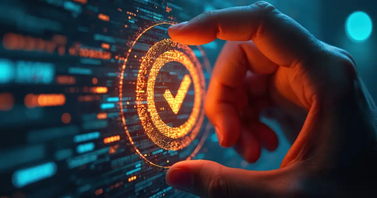 Hand Interacting With Digital Checkmark Symbol
