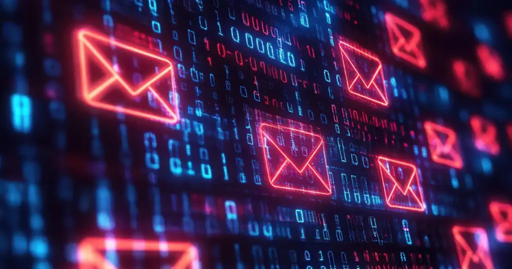 Sobres De Correo Rojos Sobre Datos Digitales En Un Entorno Cibernético