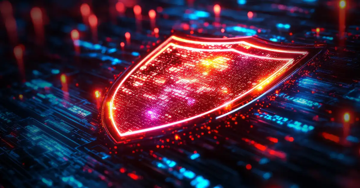 Bright Red And Blue Digital Shield