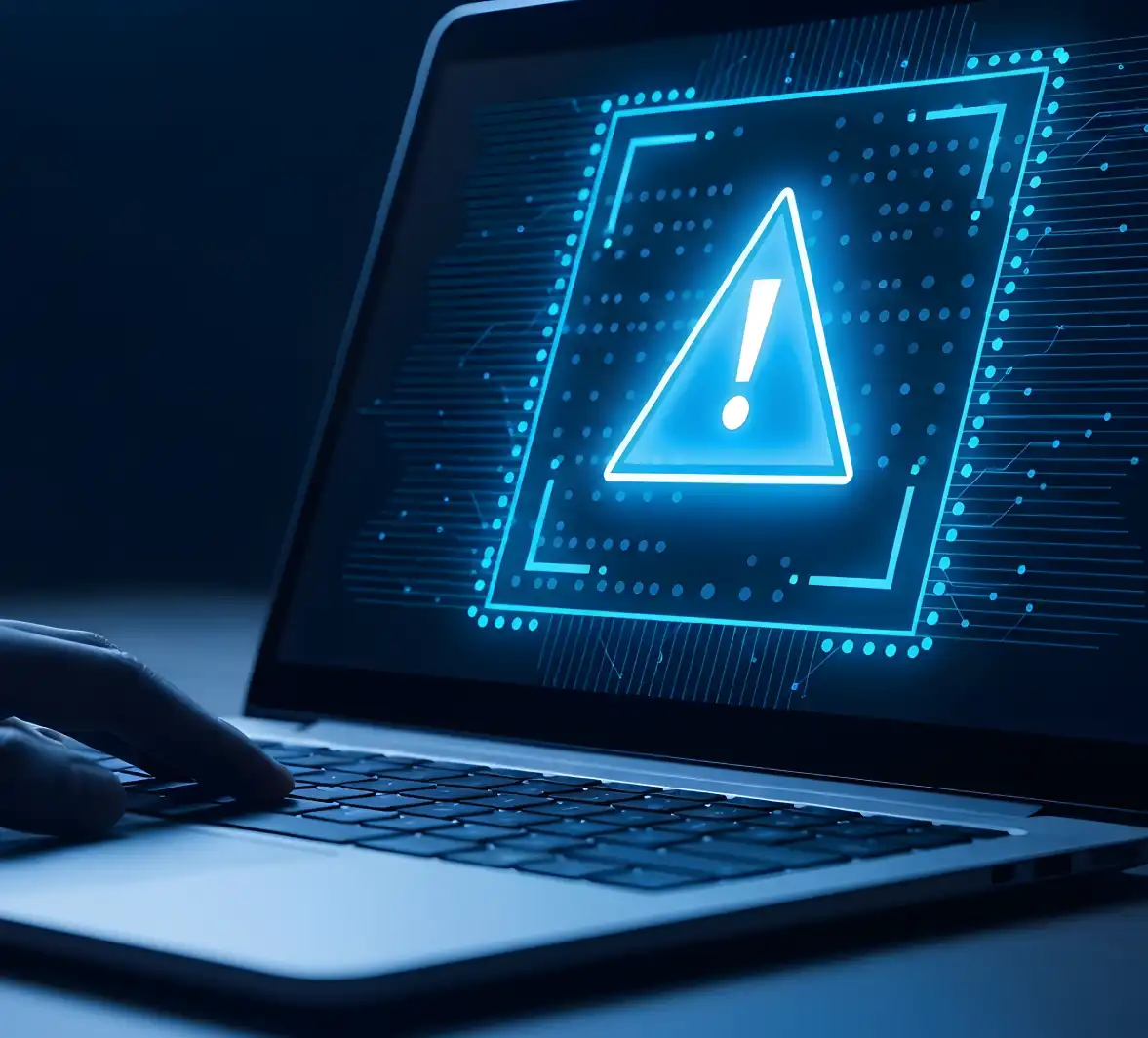 Laptop mostrando un símbolo de alerta de advertencia