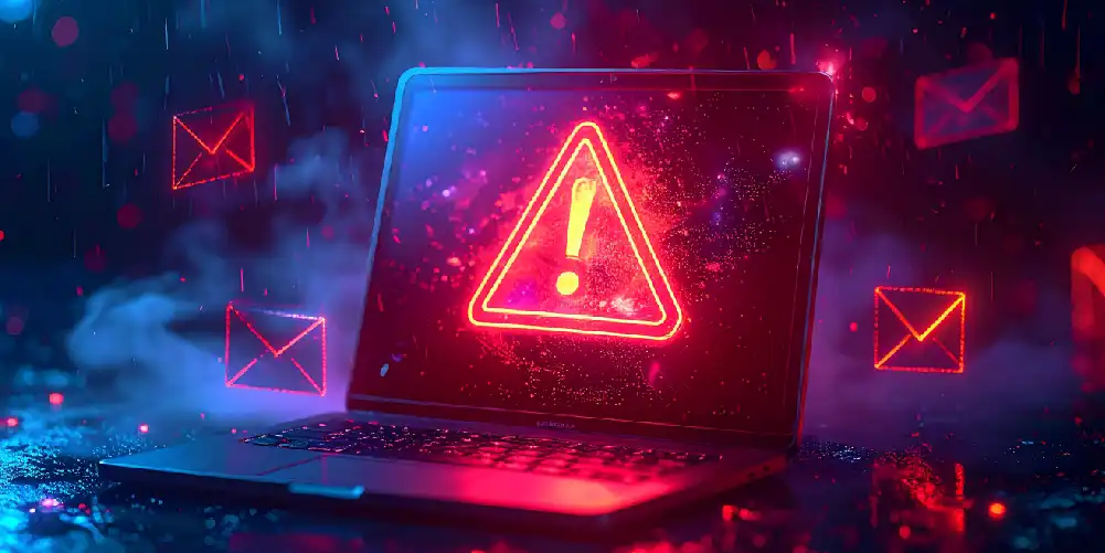 Laptop With A Red Warning Sign On The Screen A Digital Environment