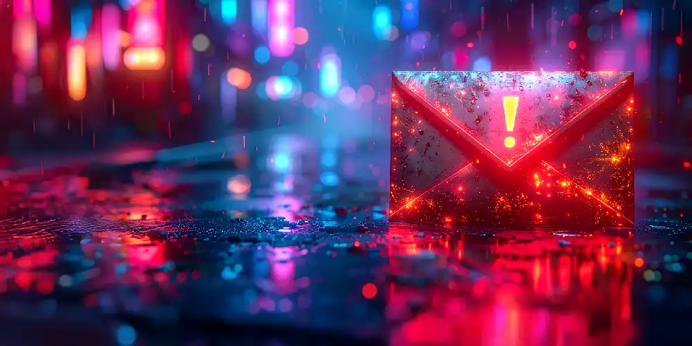 Digital Email Envelope With A Warning On The Back In A Digital Environment