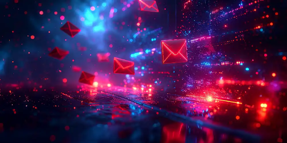 Digital Bright Email Envelopes Floating In Cyberspace