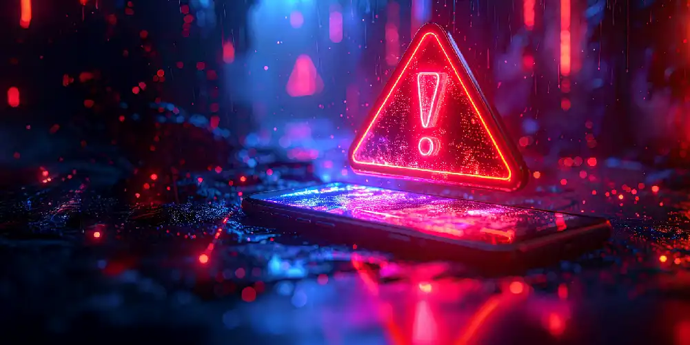 Red Alert Sign On A Mobile Device In Cyberspace