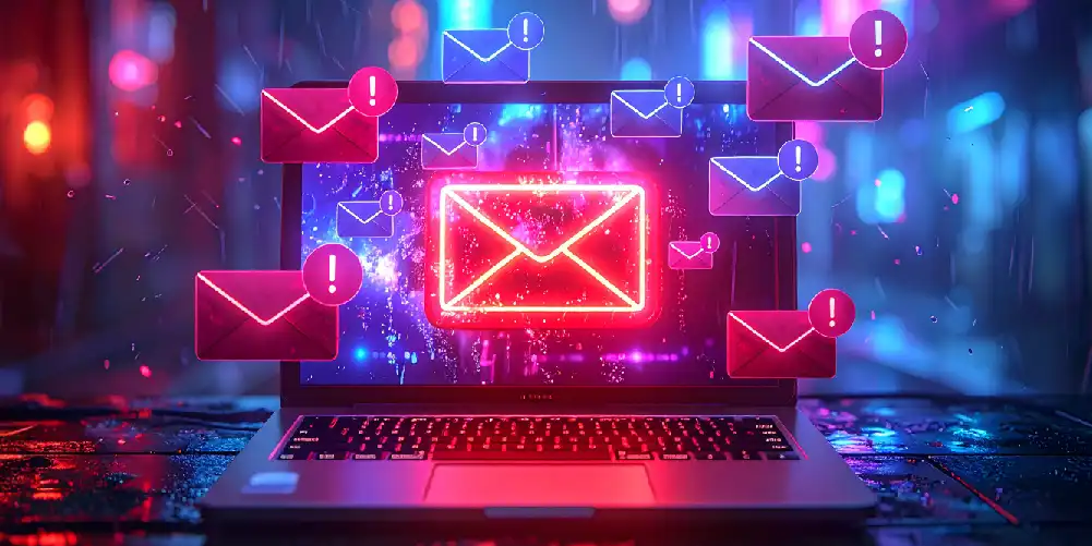 Email Envelopes Floating Around A Laptop With Error Signs