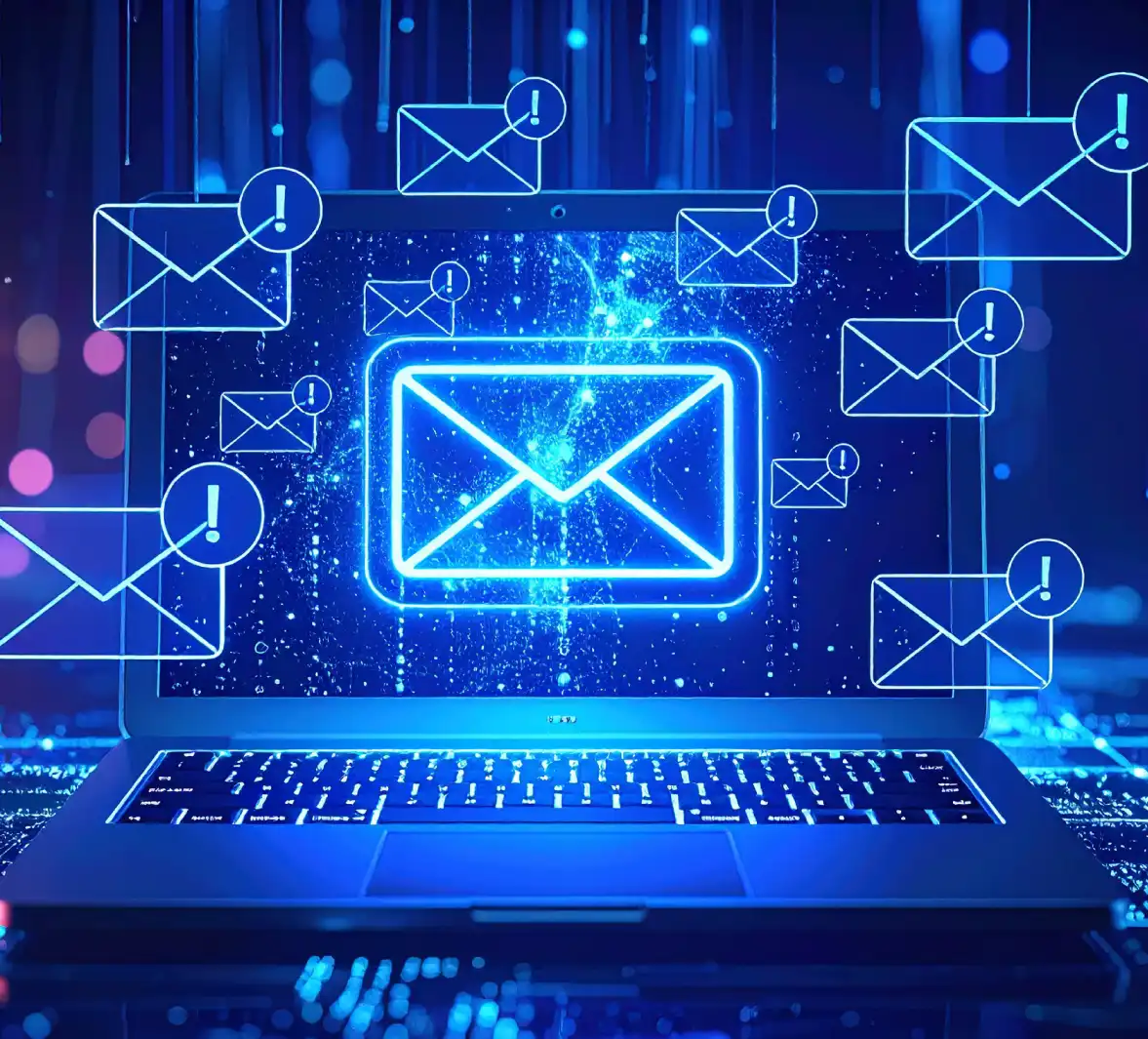 Sobres de correo electrónico flotando alrededor de un escudo digital