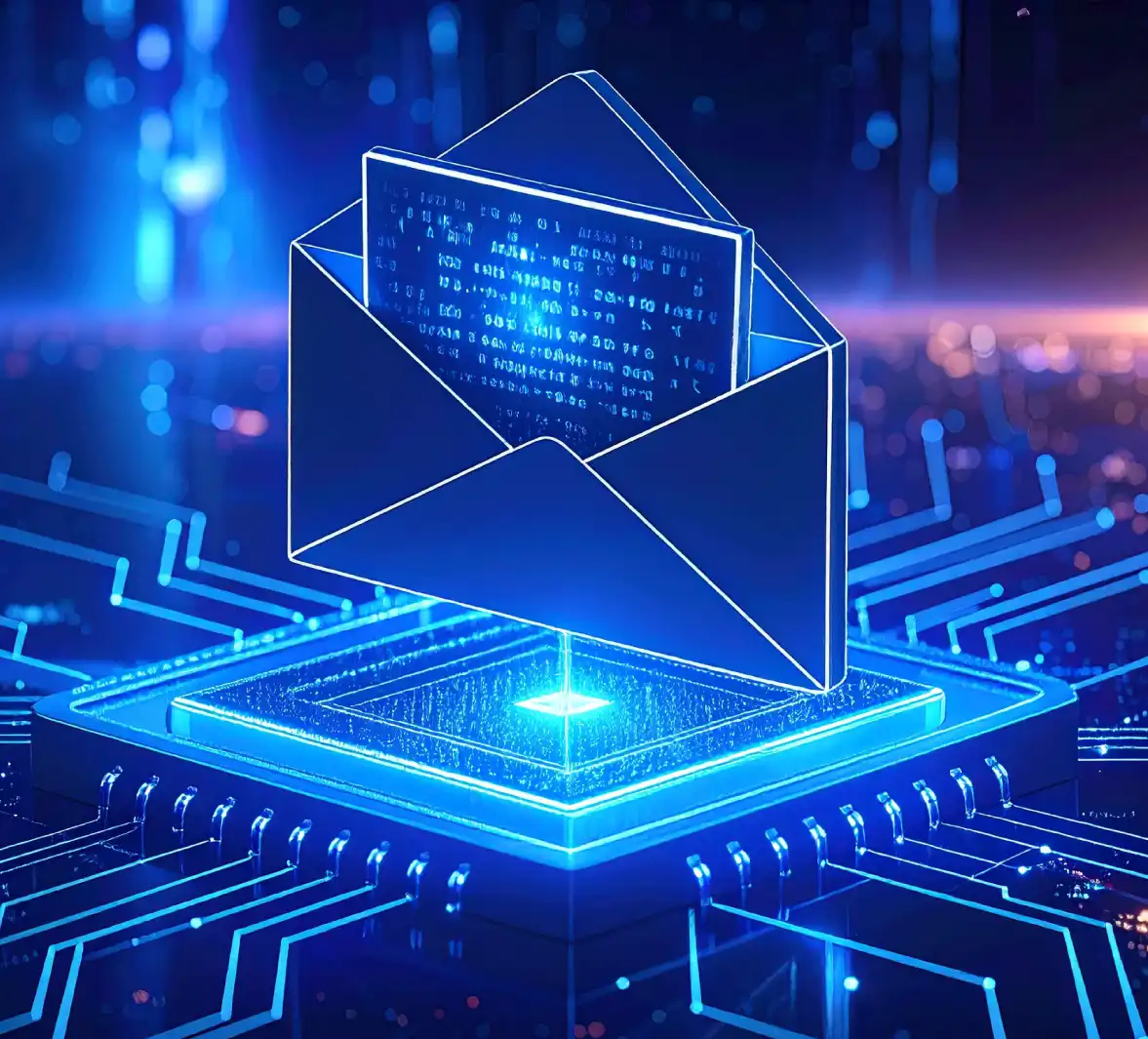Sobre de correo electrónico abierto en un entorno digital