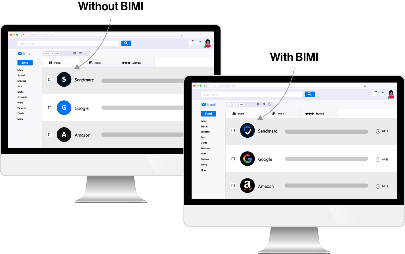 Comparisons Between Bimi And Non-Bimi Emails In A Desktop Inbox -5