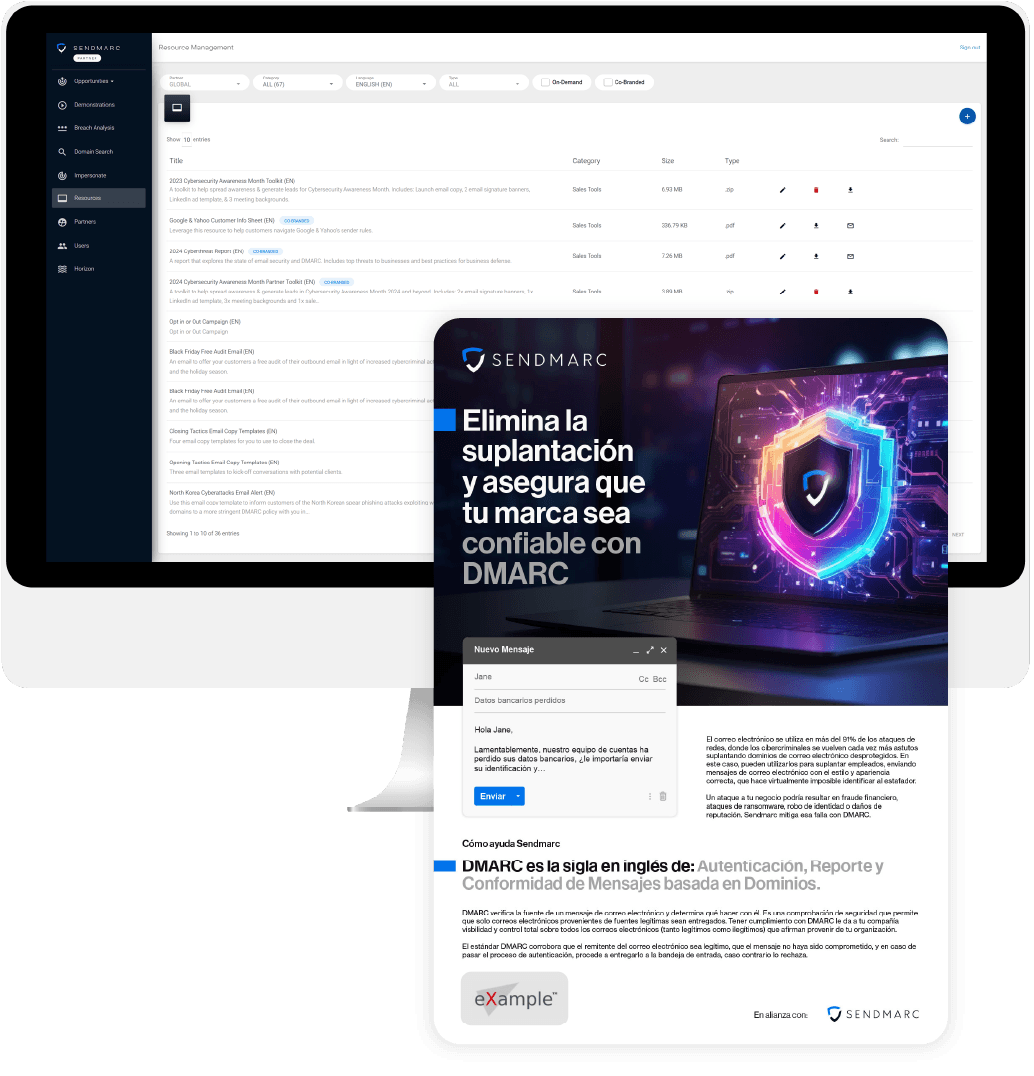 Ejemplo de recursos para socios de marca compartida Sendmarc