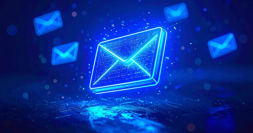 Sobres de correo electrónico azules en un entorno digital
