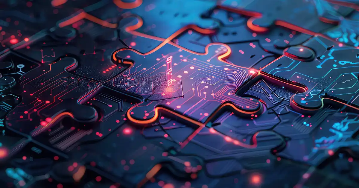 Piezas de rompecabezas digitales en azul y rojo