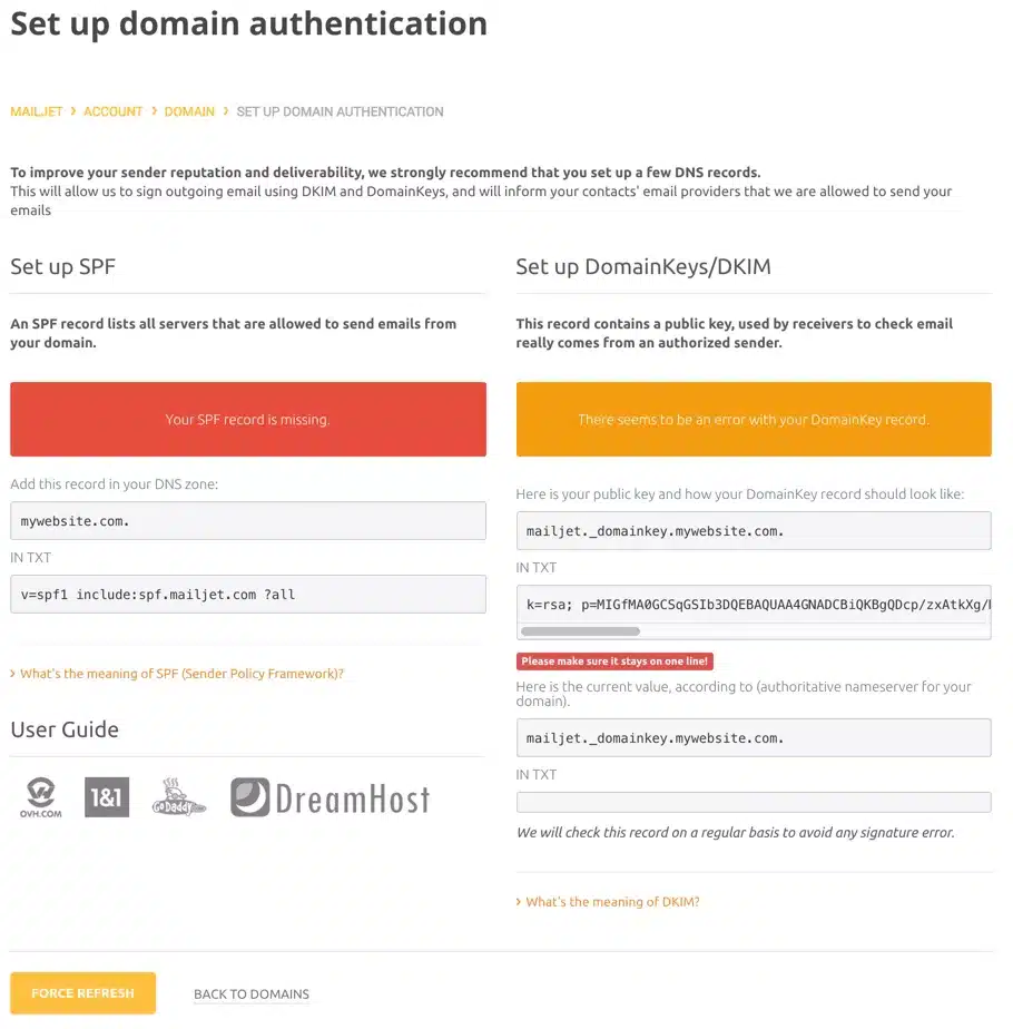 Mailjet Dkim Screenshot 3