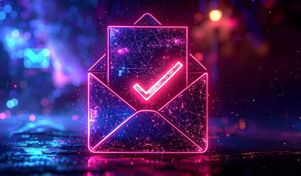 Bright Open Email Envelope In A Digital Environment With A Check Mark