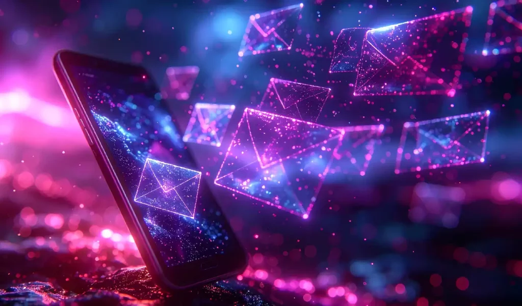 Digital Emails Flying Out Of A Mobile Device
