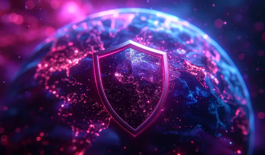 Shield Over A Globe In A Digital Environment