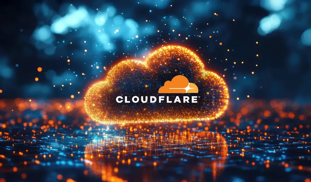 Cloudflare Logo On A Digital Cloud