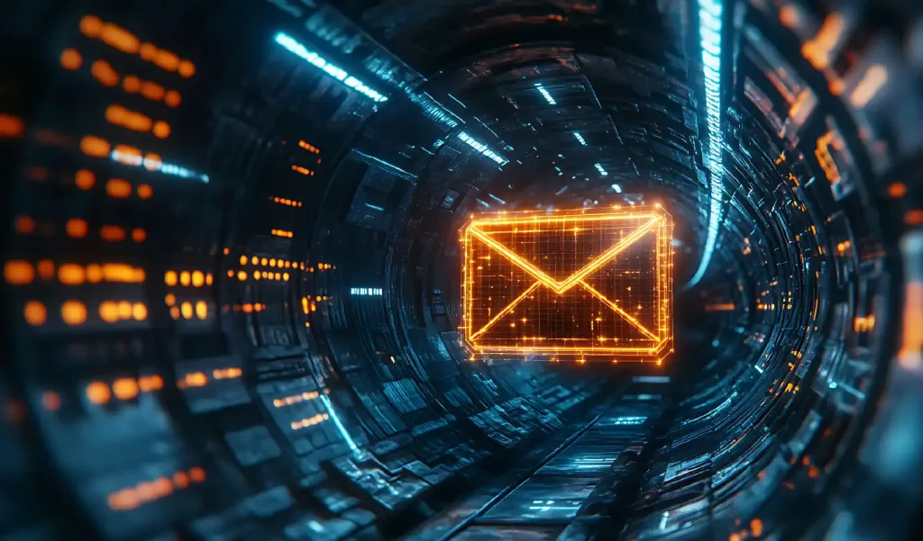 Digital Email Icon Floating Though A Cyber Environment