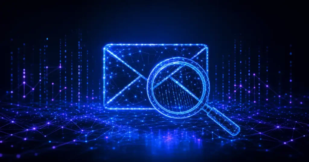 Digital Magnifying Glass Over A Email Envelope In A Cyber Environment
