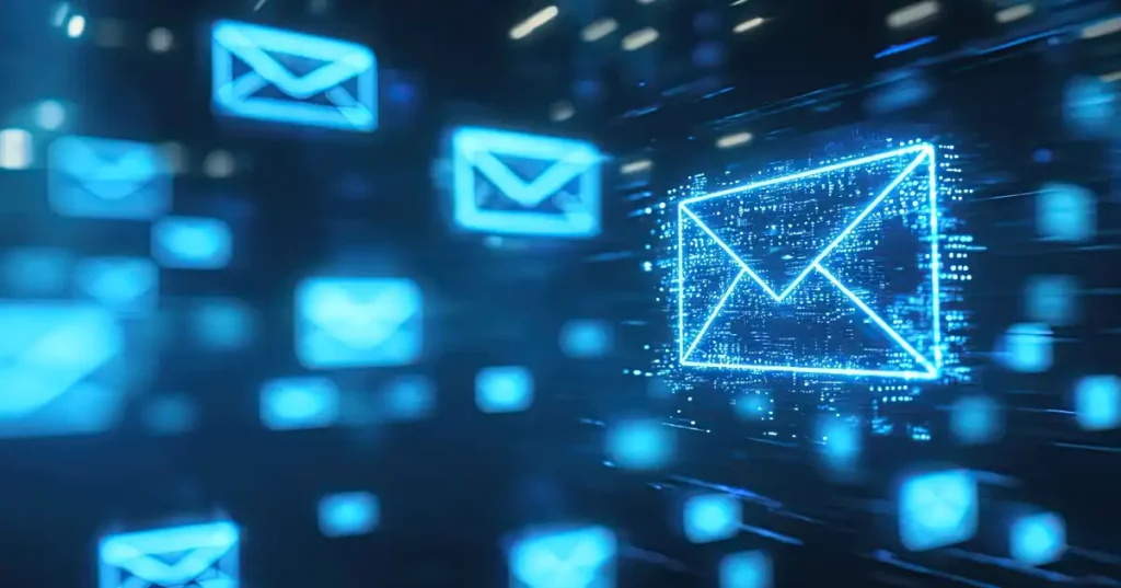 Iconos de sobres azules flotando en el ciberespacio