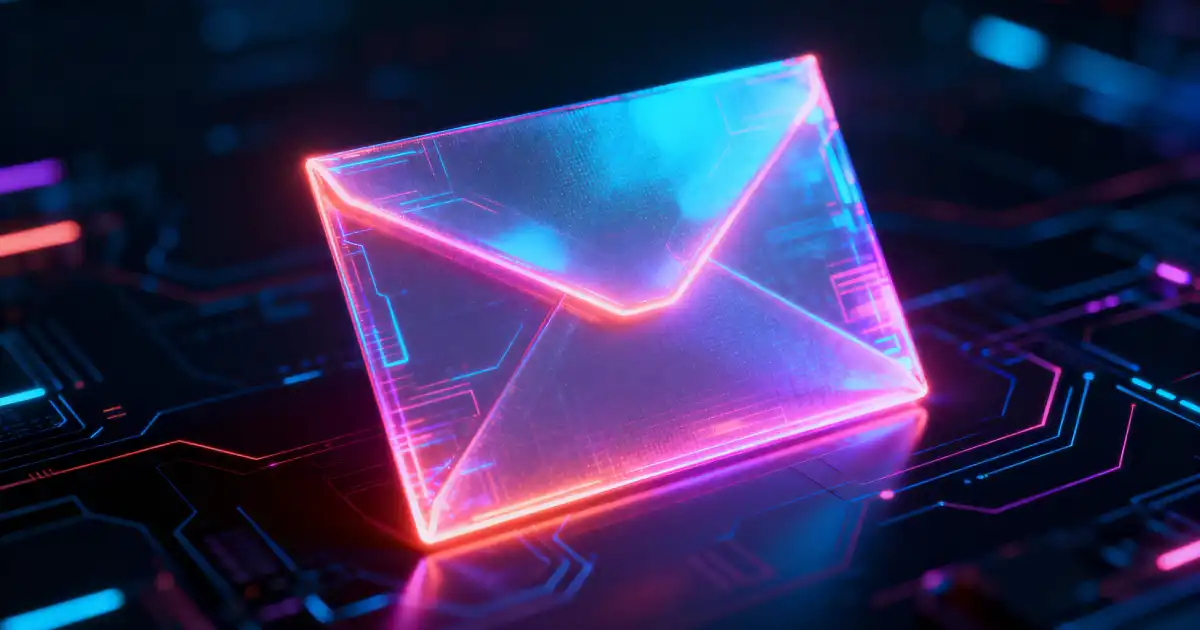 Shiny pink and blue digital email envelope