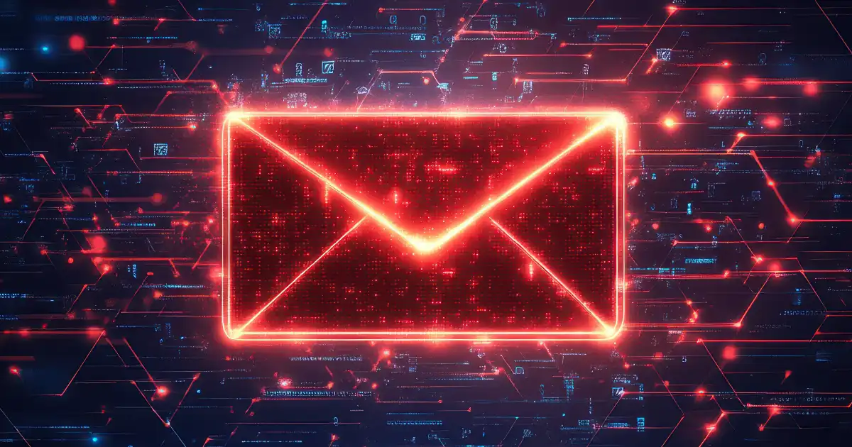 Red email envelope on a digital database