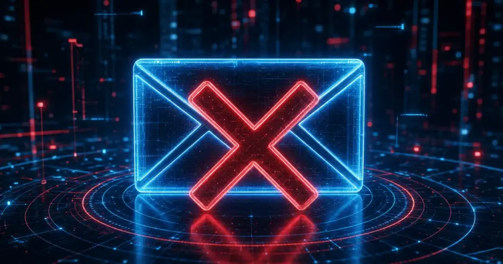 Digital Red Cross Over A Email Envelope In Cyberspace