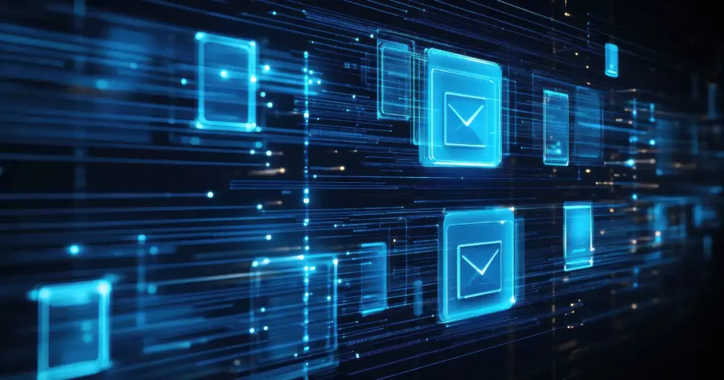 Enterprise email authentication: the ops playbook 4 Blocks Of Data And Email Envelopes Floating In A Digital Environment